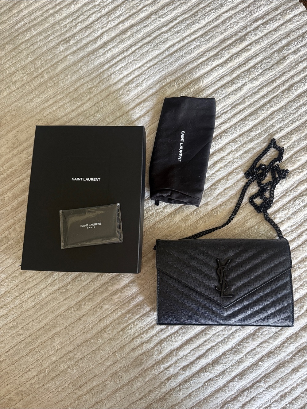 Saint Laurent Black Quilted Leather Chain Crossbody Wallet